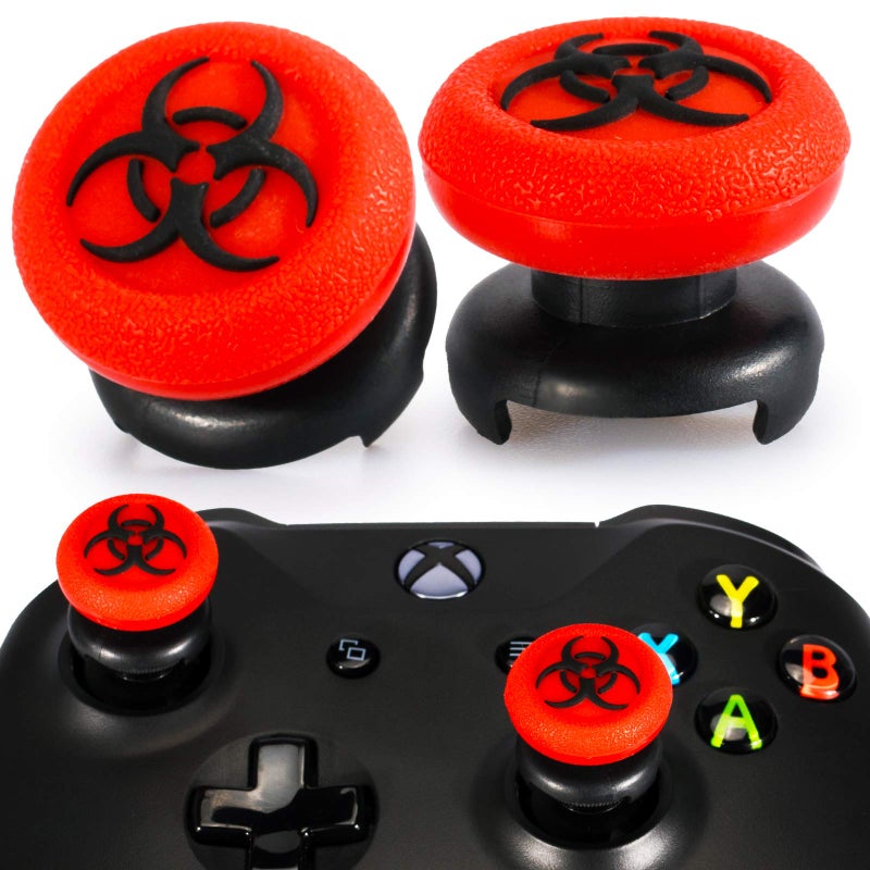 Playrealm FPS Thumbstick Extender & 3D Texture Rubber Silicone Grip Cover 2 Sets for Xbox Series X/S & Xbox One Controller(BioH Red) - Image 1